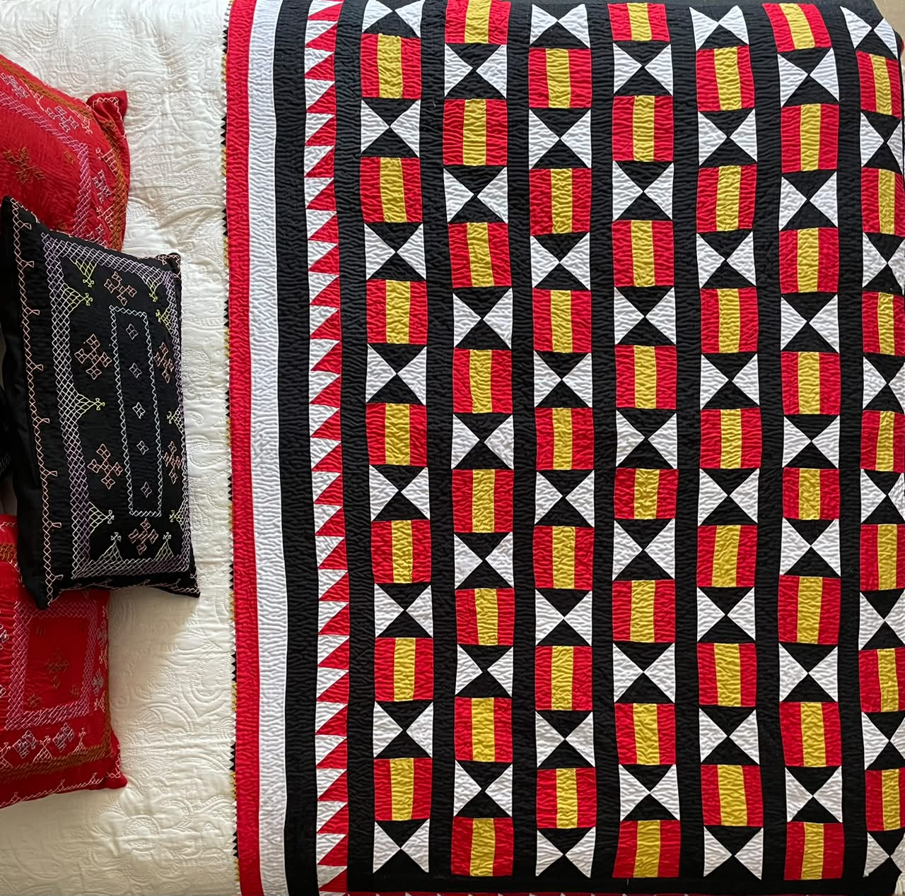 Royal Star Block Reversible Handmade Patchwork Sindhi Ralli Quilt