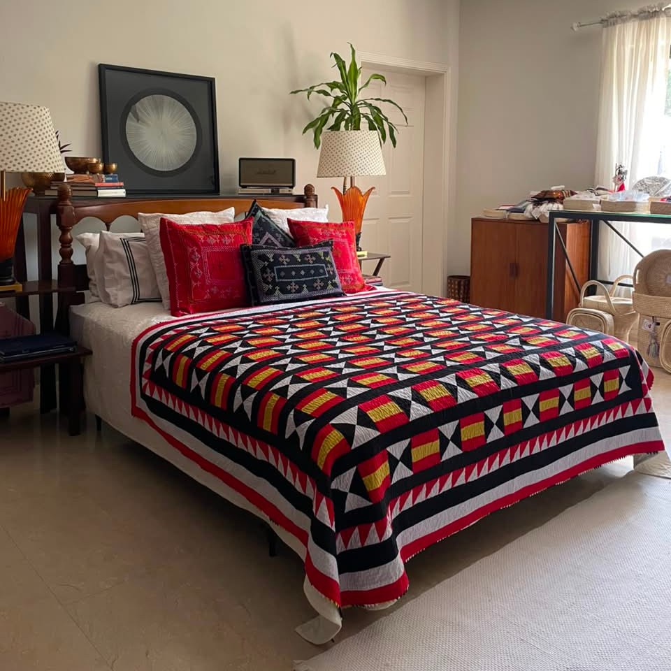 Royal Star Block Reversible Handmade Patchwork Sindhi Ralli Quilt