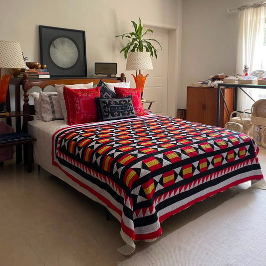Royal Star Block Reversible Handmade Patchwork Sindhi Ralli Quilt