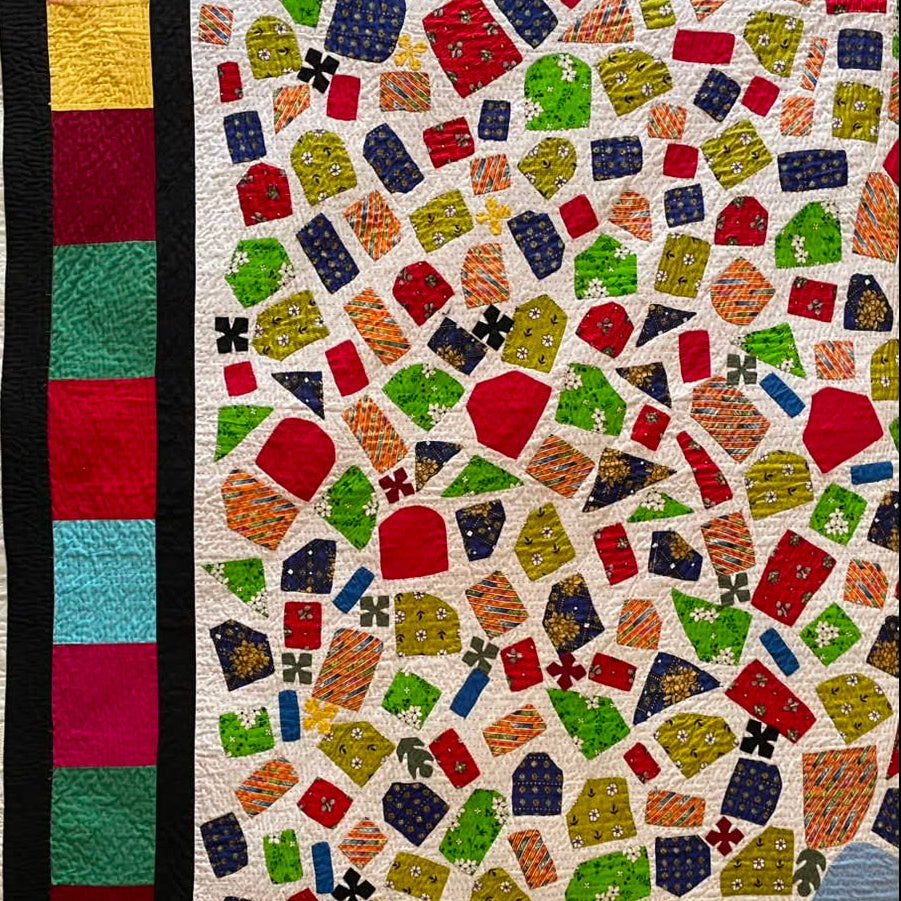 Scattered Mosaic Reversible Handmade Patchwork & Appliqué Ralli Quilt
