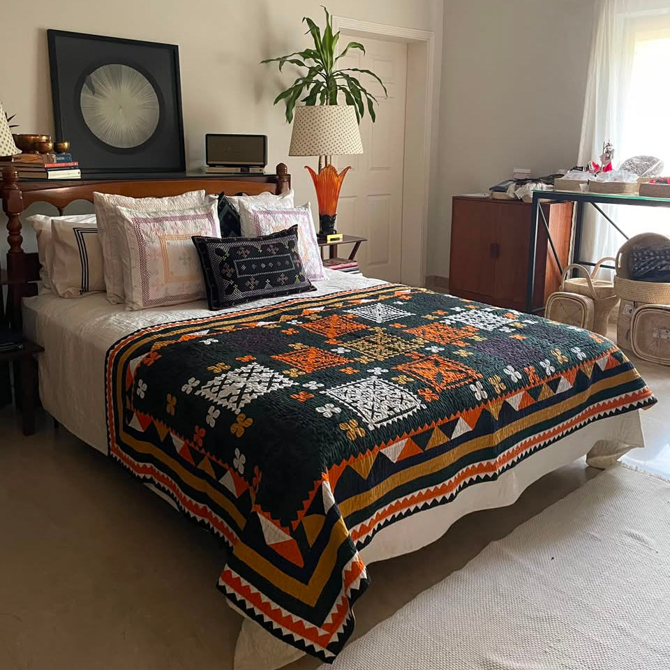 Forest Gold Heritage Reversible Handmade Appliqué Sindhi Ralli Quilt