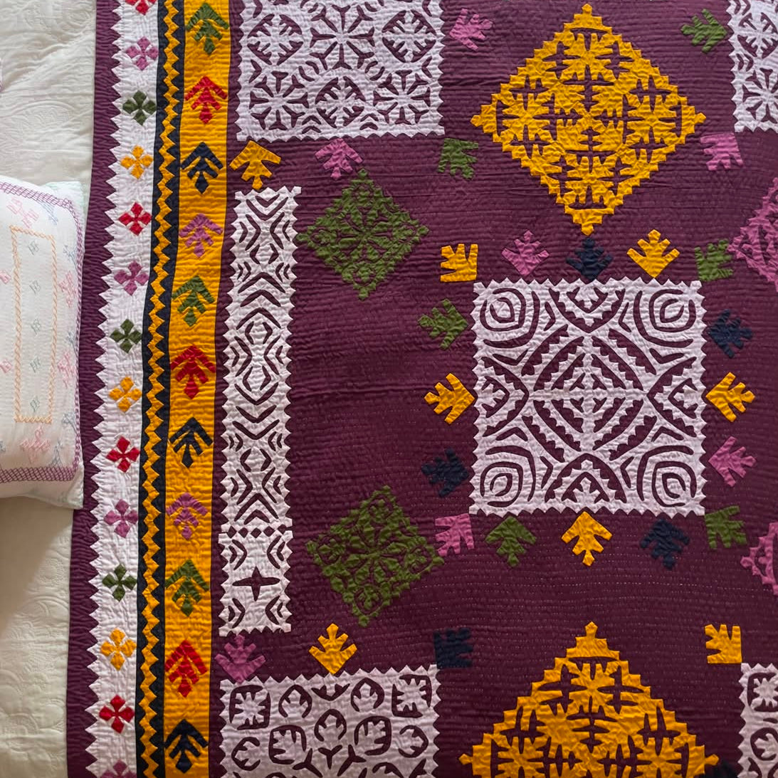 Imperial Plum Tree-of-Life Appliqué Sindhi Ralli Quilt