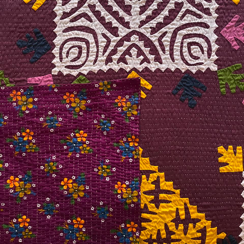 Imperial Plum Tree-of-Life Appliqué Sindhi Ralli Quilt