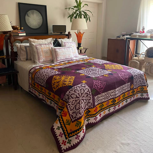 Imperial Plum Tree-of-Life Appliqué Sindhi Ralli Quilt