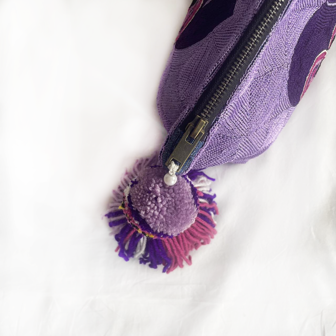 Lavender Pansy Hand-Embroidered RC Bag | Handmade Artisan Pouch