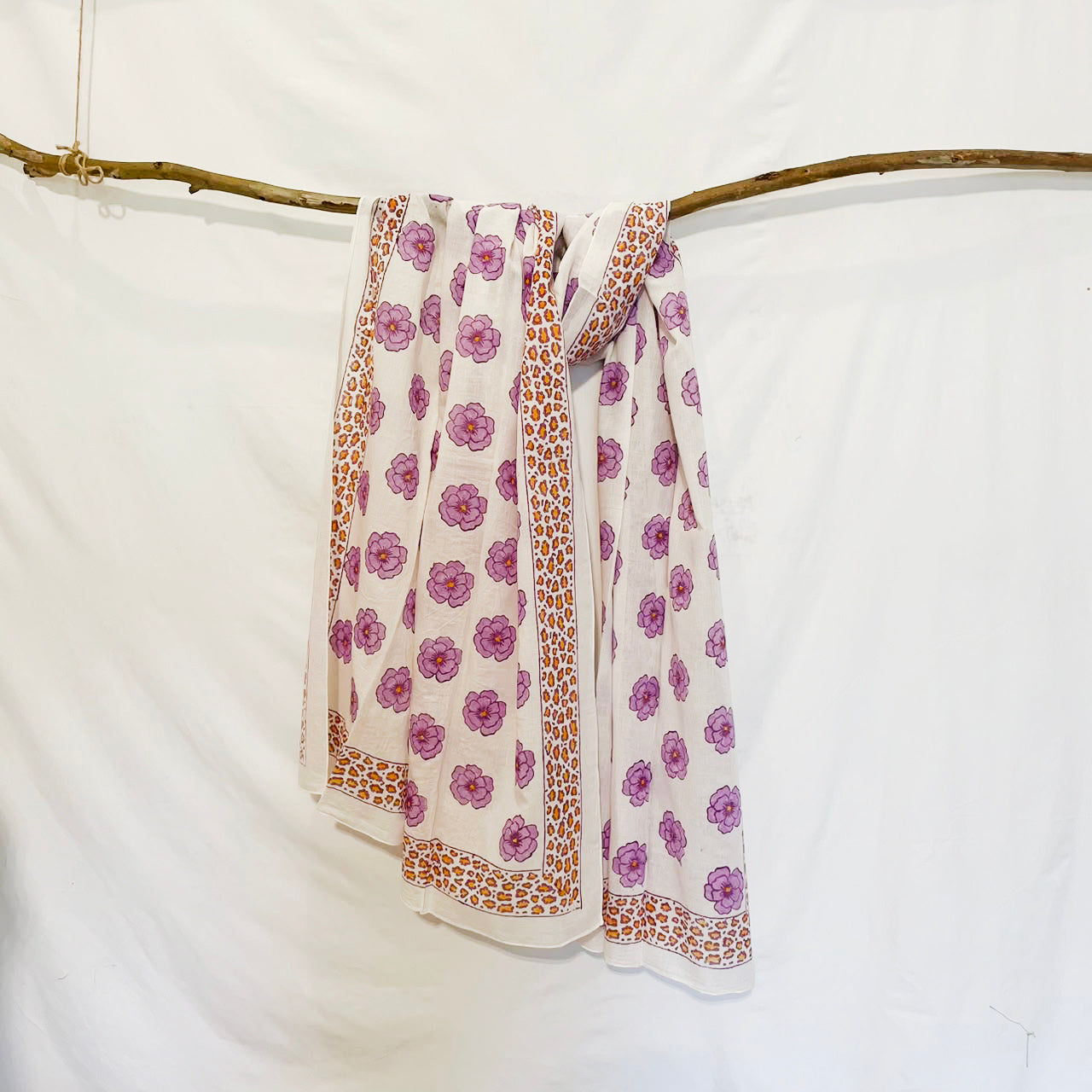 The Poppy Hand-Block Printed Scarf  With Leopard Border🌹