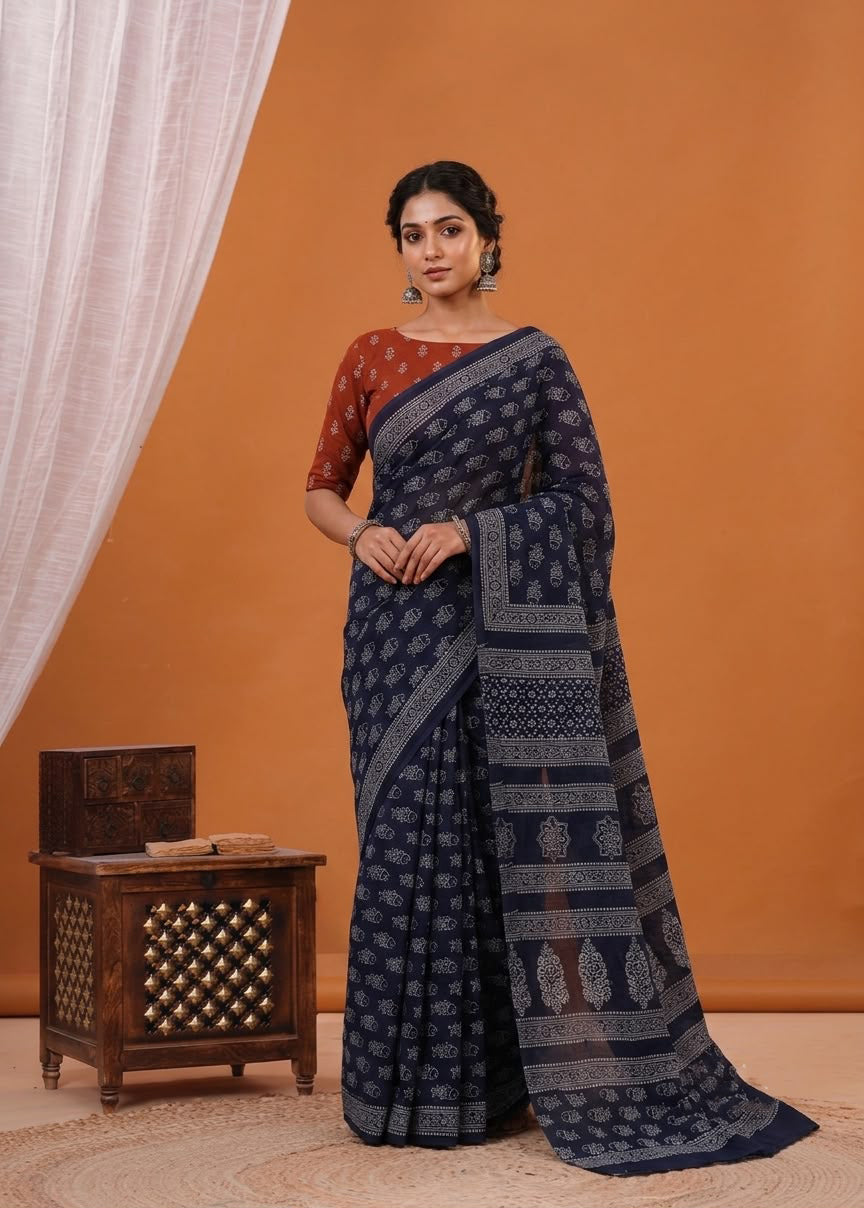 Deep Brown Ajrakh Serenity Saree