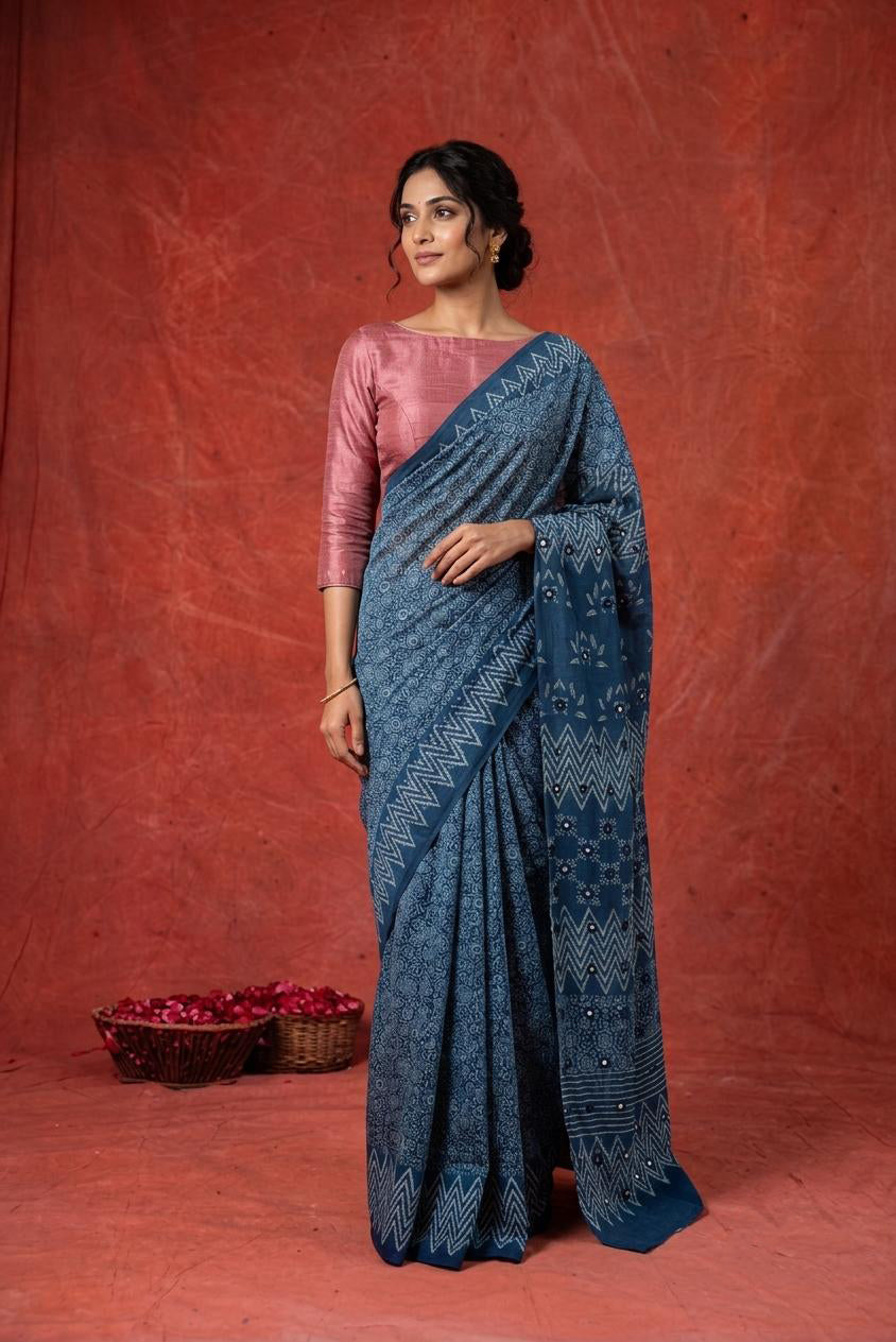 Indigo Heritage Block Print Saree