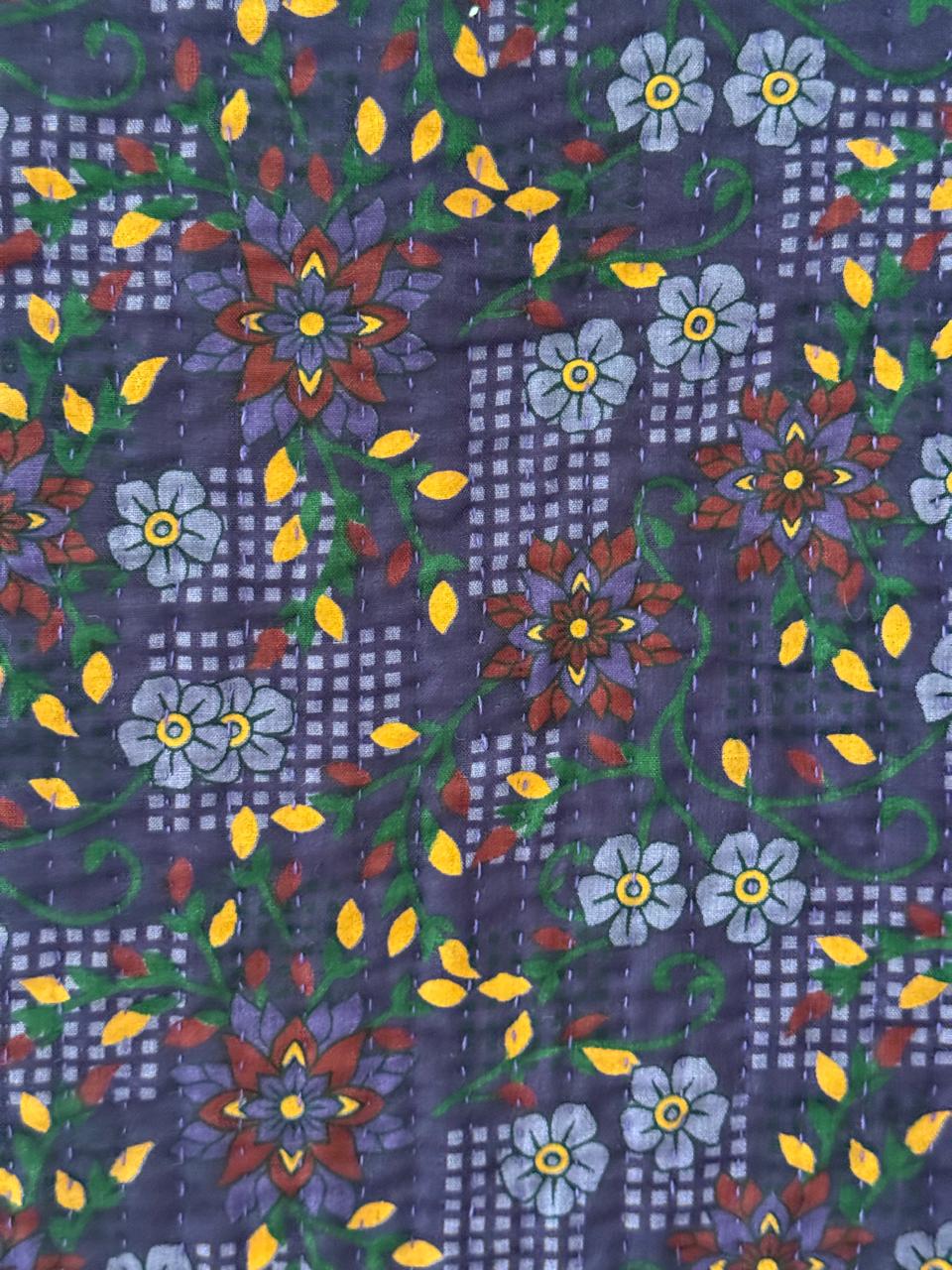 Hot Pink Floral & Colorful Sawtooth Patchwork Throw - Handmade Cotton Rilli Quilt