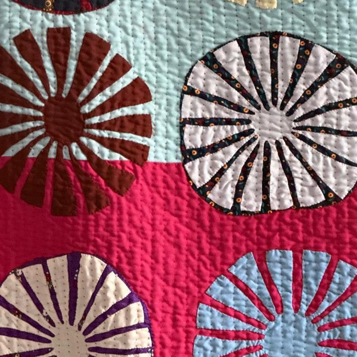 Pistachio and Sky Sunburst Handmade Appliqué Sindhi Ralli Quilt