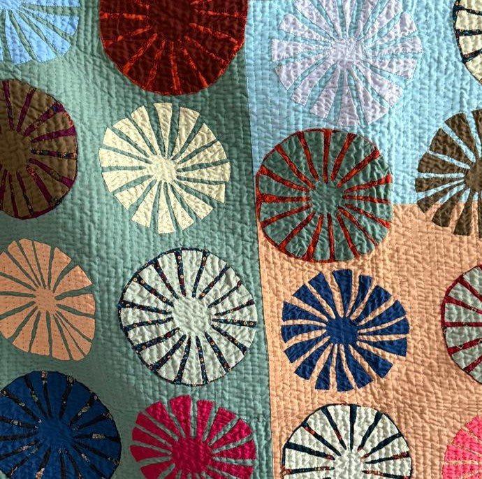 Olive Meadow Sunburst Handmade Appliqué Sindhi Ralli Quilt