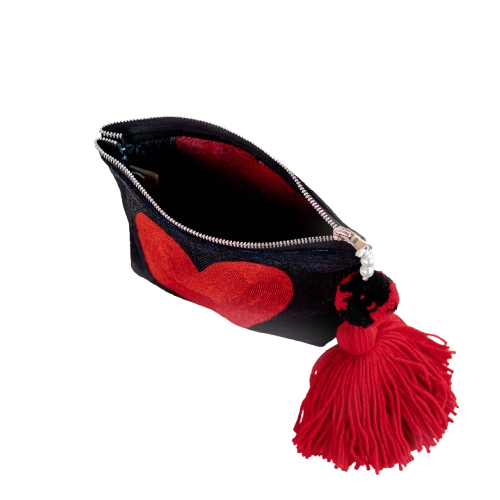 Black & Red Heart Zip Bag