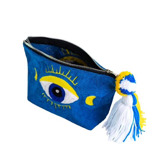 Dark Blue Evil Eye Zip Bag