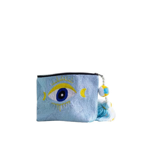 Ice Blue Evil Eye Zip Bag