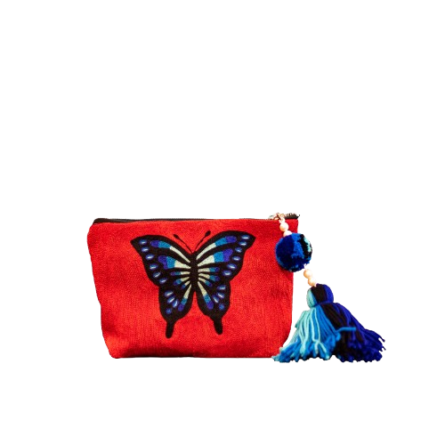 Butterfly Charm Embroidered Zip Bag